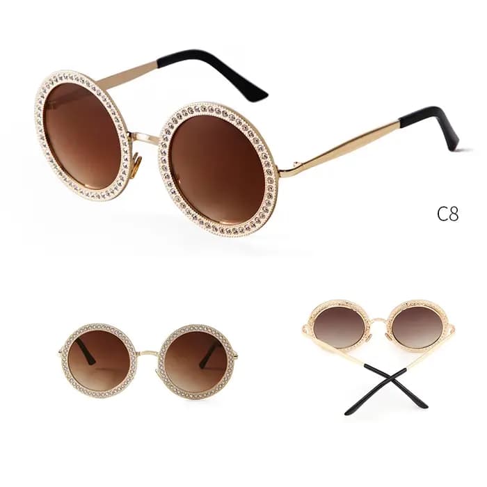 Lunettes de soleil rondes en cristal diamant pour femmes