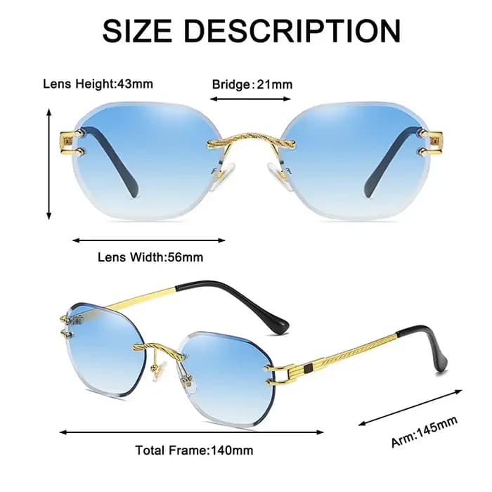 Lunettes de soleil bleues sans cadre pour hommes et femmes