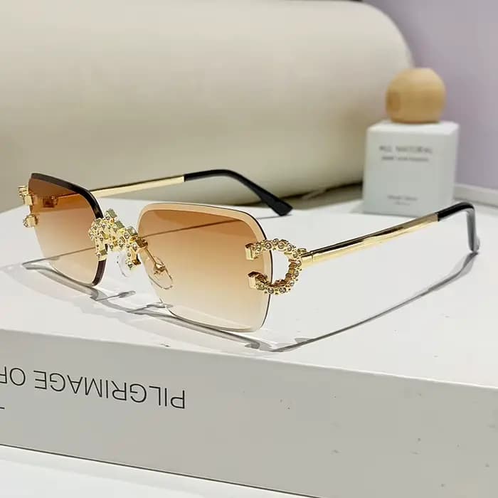 Lunettes de soleil carrées sans monture de luxe pour femmes et hommes