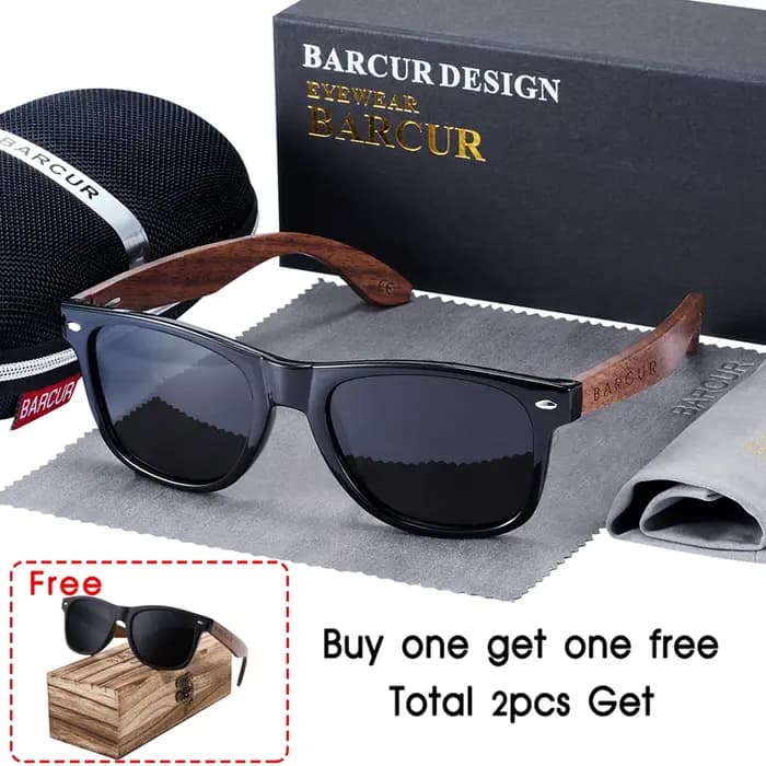 Lunettes de soleil polarisées carrées en bois pour homme