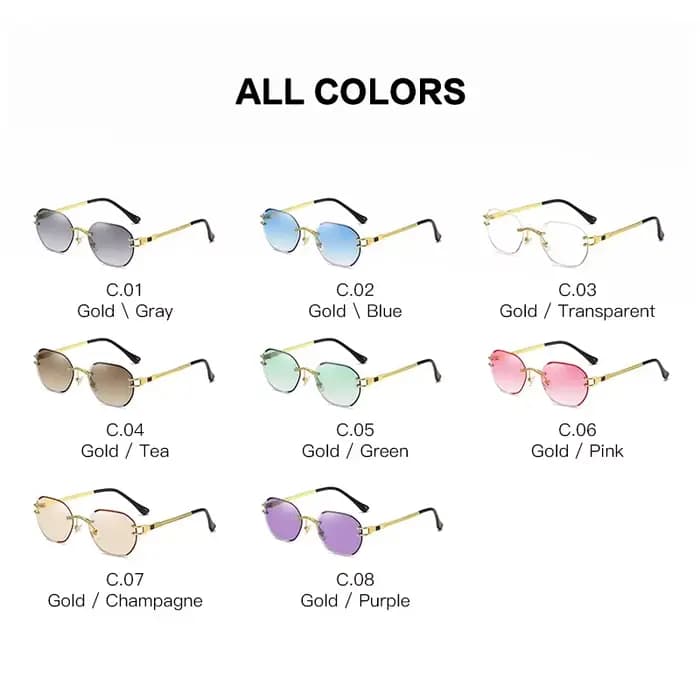 Lunettes de soleil bleues sans cadre pour hommes et femmes