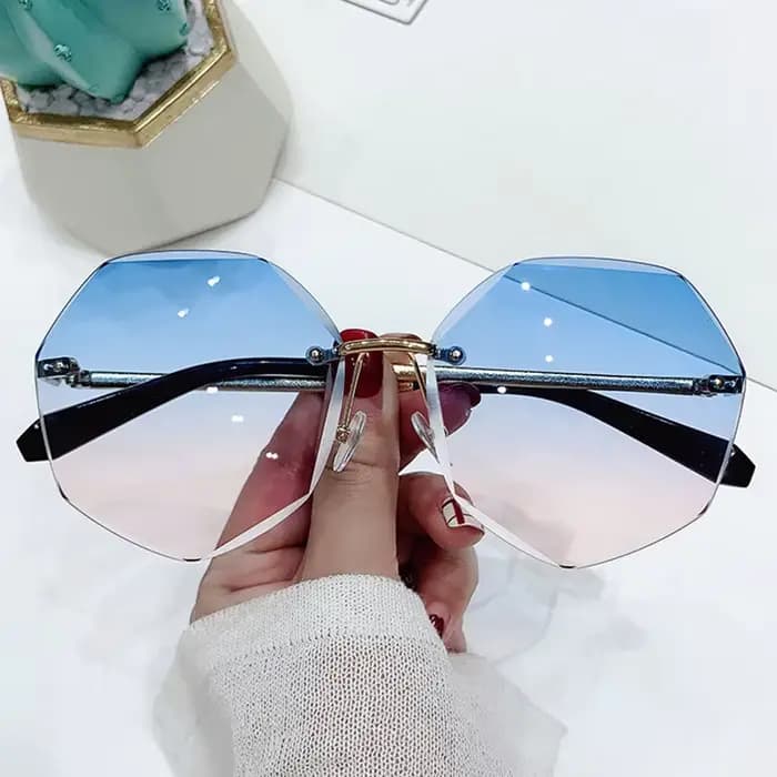 Lunettes de soleil octogonales sans bords pour femmes, rétro métallique, Protection UV, nouvelle mod