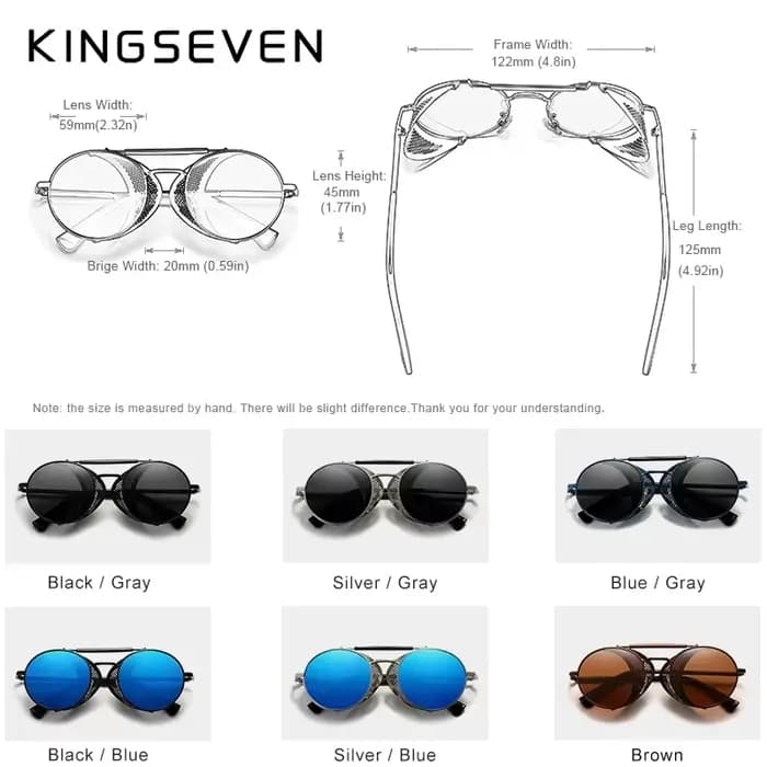 KINGSEVEN Lunettes de soleil de style rétro gothique steampunk de haute qualité, monture ronde, pour