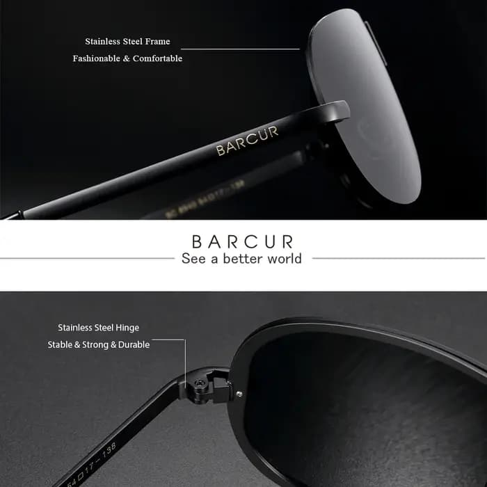 Lunettes de soleil noires polarisées BARCUR lunettes jaunes sans monture hommes conduite Vision noct
