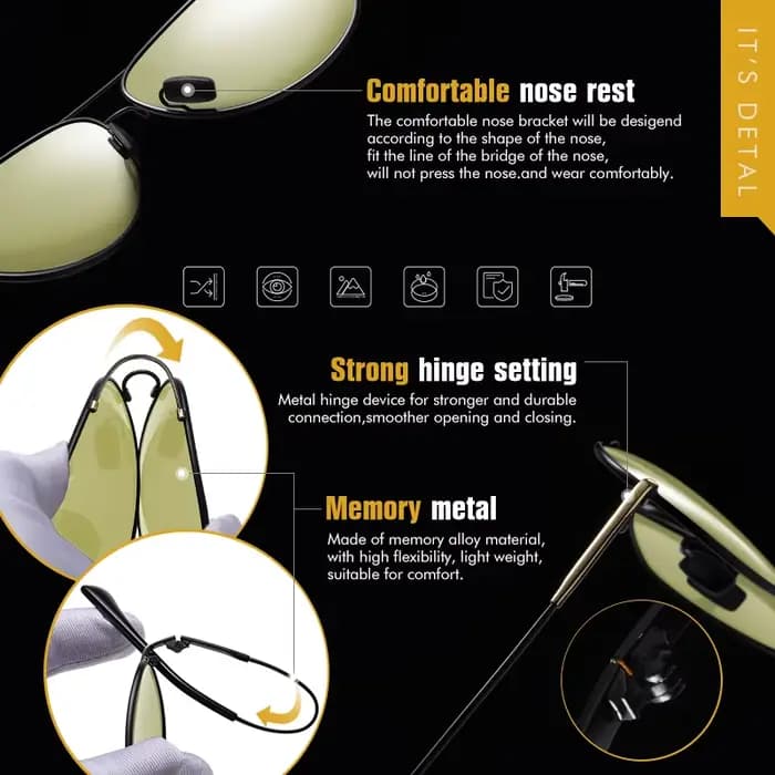 LIvissed-MO Aviation Memory Metal Lunettes de soleil polarisées pour hommes, vision nocturne, lunett