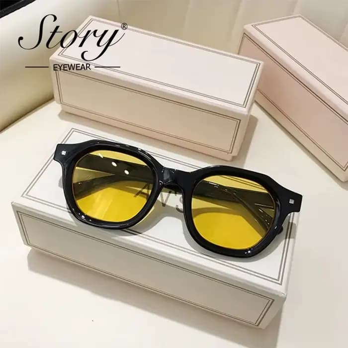 Lunettes de soleil carrées à lentille jaune pour femmes et hommes