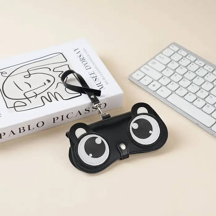 Étui à lunettes en cuir PU avec motif d'ours de dessin animé