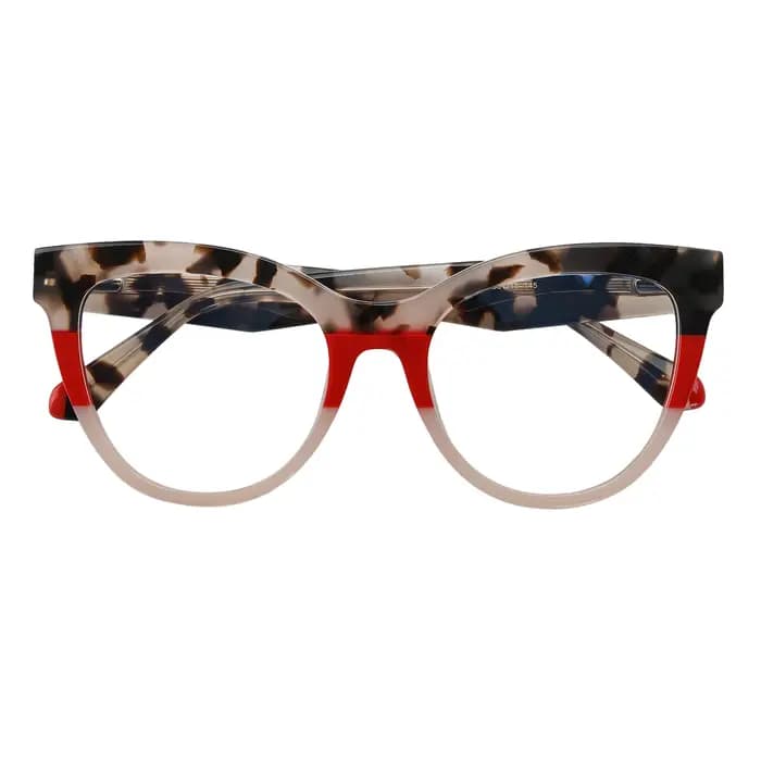 Lunettes optiques œil de chat en écaille de tortue vintage pour femmes fabriquées à partir de montures en acétate de qualité supérieure avec charnières métalliques et lentilles transparentes.