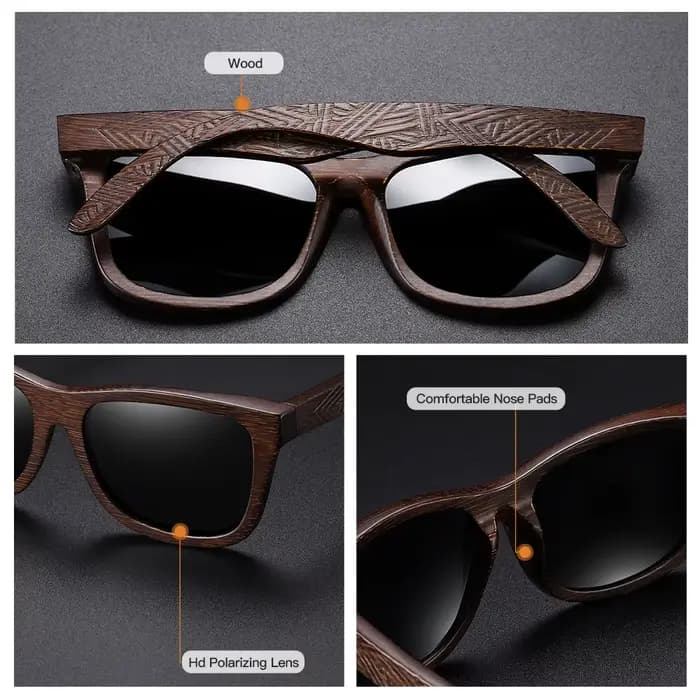 GM lunettes de soleil en bois de bambou naturel