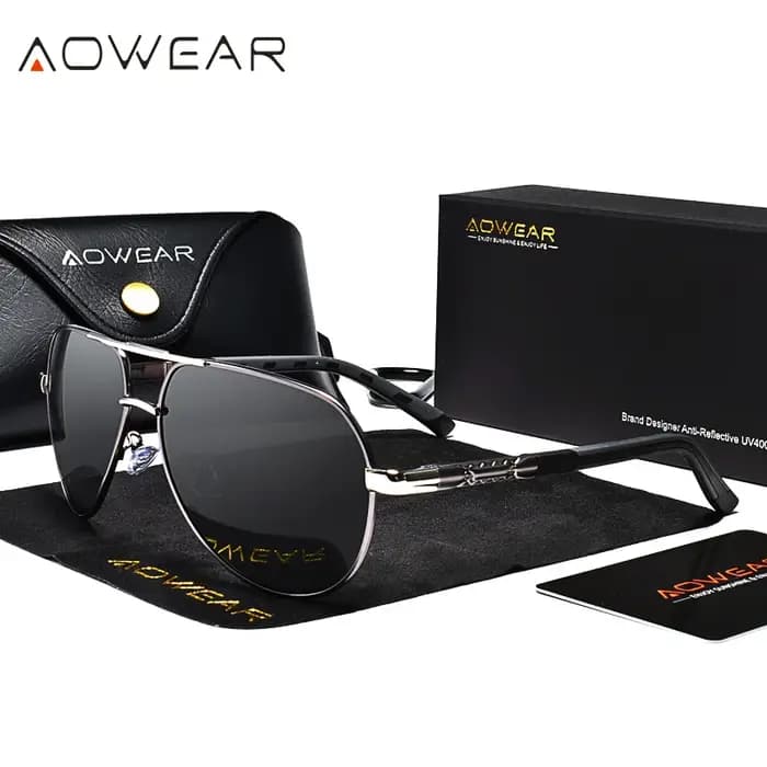 AOWEAR Aviation lunettes de soleil polarisées hommes en aluminium conduite miroir