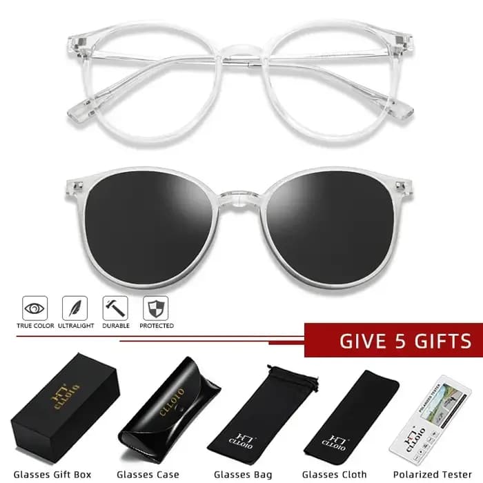 CLLOIO pince magnétique sur lunettes femmes conduite polarisé rond rose optique