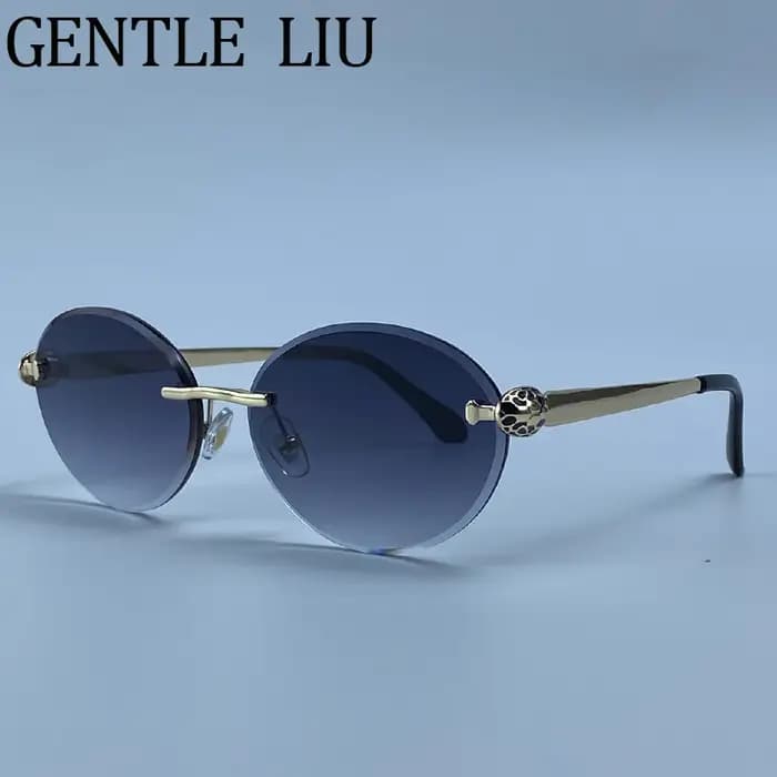 Lunettes de soleil ovales sans monture Steampunk pour femme 2026 – Marque de luxe