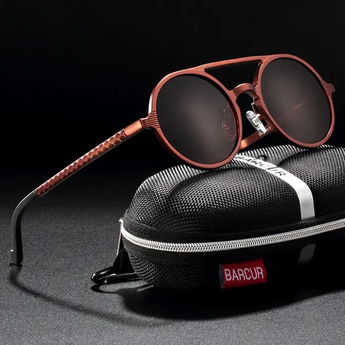 Lunettes de soleil Steampunk rondes en aluminium et magnésium pour homme et femme