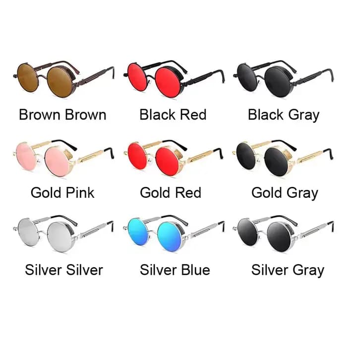 Lunettes de Soleil Rondes Gothiques Steampunk pour Homme et Femme