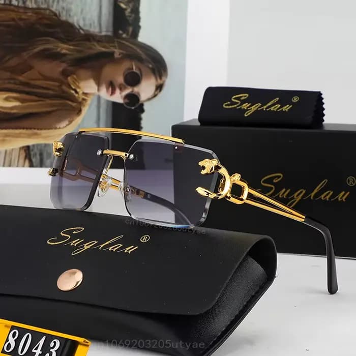 Lunettes de soleil rectangulaires sans cadre de marque de luxe américaine pour femmes hommes classiques rétro