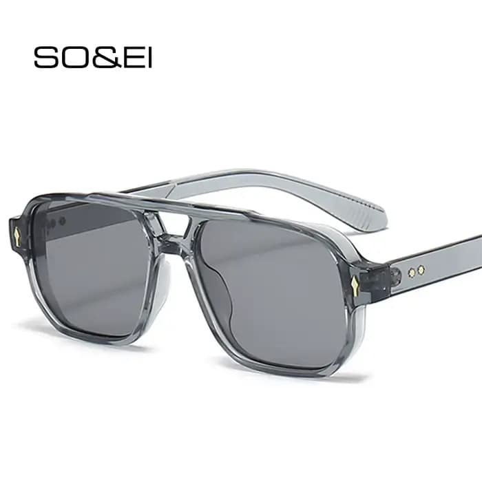 SO & EI Vintage Double ponts hommes lunettes de soleil carrées mode clair océan lentille lunettes fe