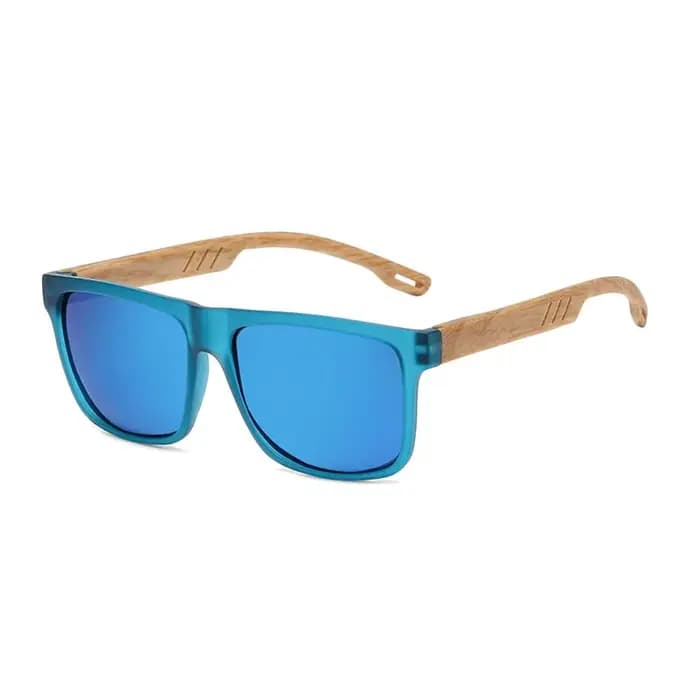 Lunettes de soleil rétro décontractées à monture carrée en bois grainé avec charnières à ressort