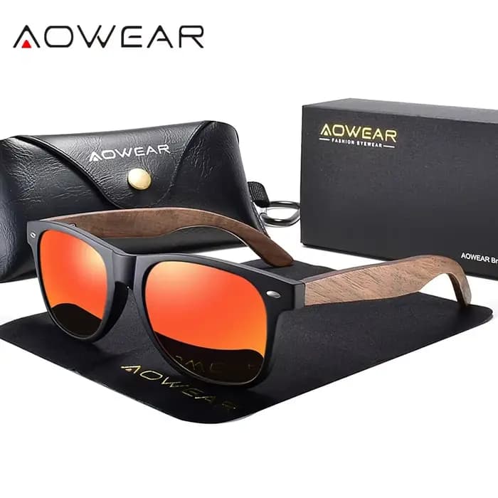 AOWEAR marque bois Aviation lunettes de soleil pour hommes femmes polarisées UV400 noyer