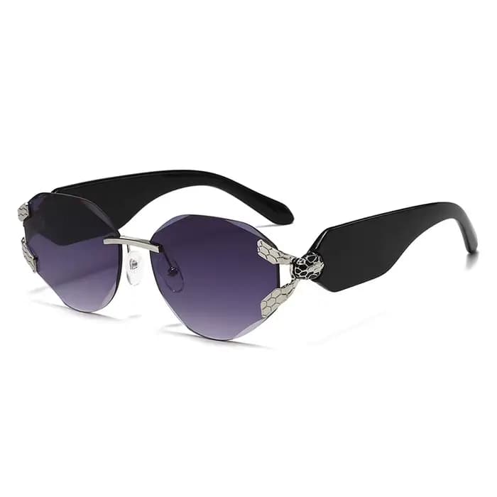 Lunettes de soleil sans monture 2026 avec décoration tête de serpent pour femme, protection UV400, b