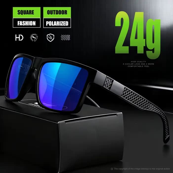 Lunettes de soleil polarisées carrées à rayures rétro, grande monture en maille noire, monture PC cr