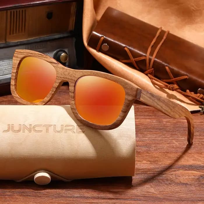 JUNCTURE mode bambou bois Vintage carré lunettes de soleil hommes femmes marque de luxe concepteur