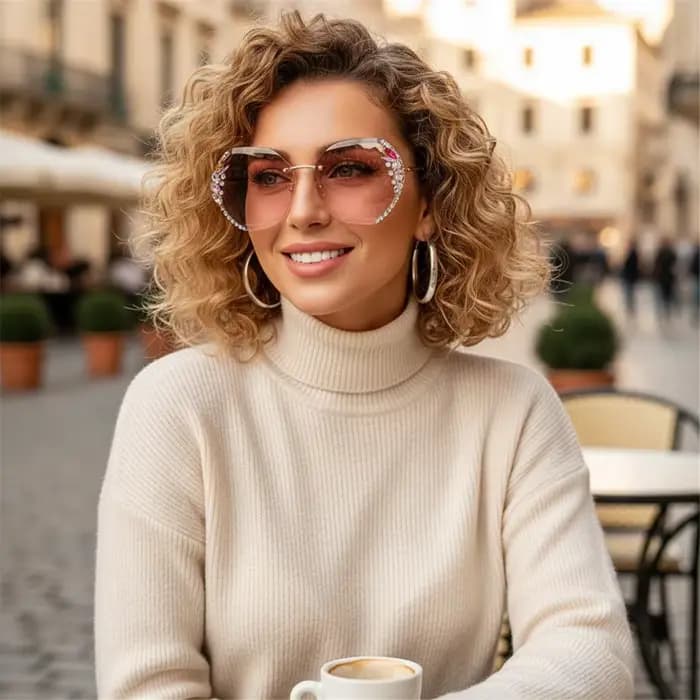 Lunettes de soleil sans monture avec strass
