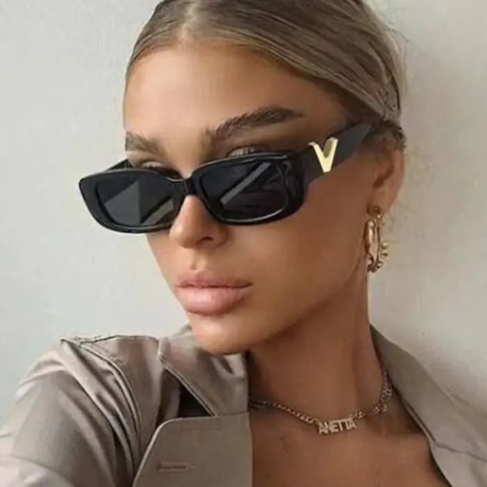 Lunettes de soleil rectangulaires en V de luxe pour hommes et femmes