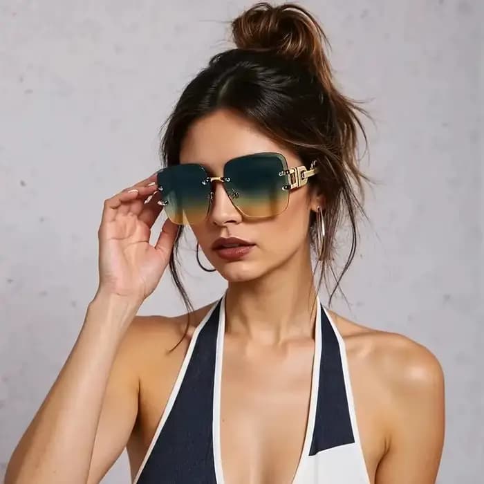 Lunettes de soleil de luxe surdimensionnées sans monture pour femme