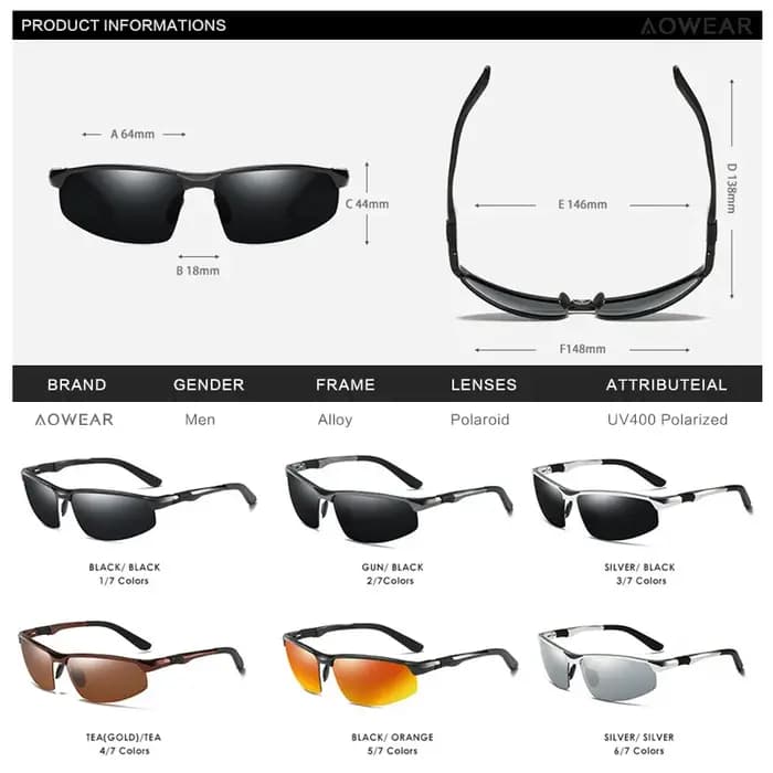 AOWEAR-Lunettes de soleil miroir sans monture pour hommes, lunettes de soleil polarisées, qualité de