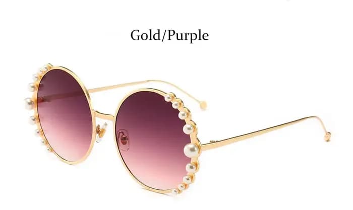 Lunettes de soleil rondes surdimensionnées pour femmes, marque de luxe en perles de styliste, verres transparents élégants, nuances roses pour femmes