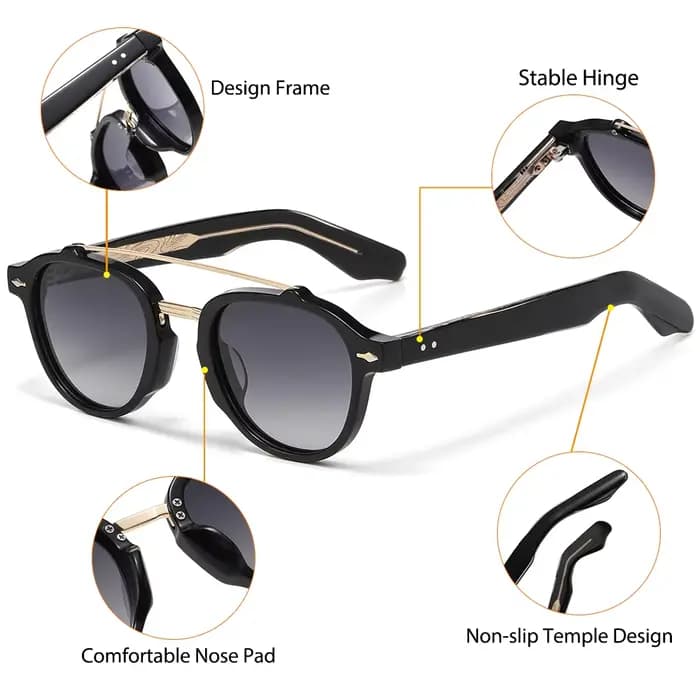 CATERSIDE Nouvelles lunettes de soleil polarisées pour homme, monture en acétate, design à double po