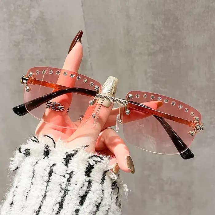 Lunettes de soleil carrées sans monture vintage pour hommes et femmes