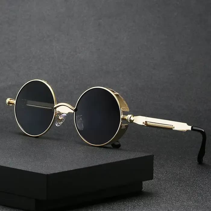 Lunettes de Soleil Rondes Gothiques Steampunk pour Homme et Femme