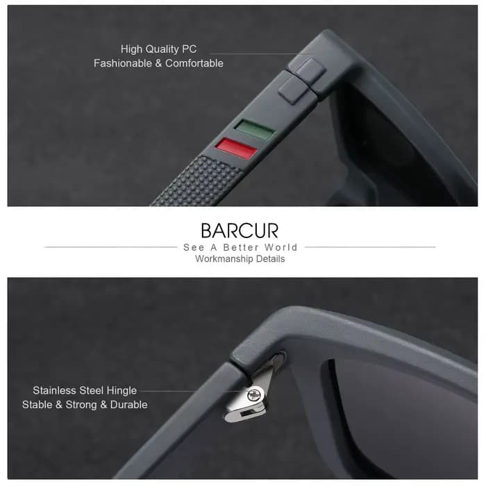 BARCUR 1 pièces sport marque hommes lunettes de soleil en plein air conduite cadre rectangulaire UV4
