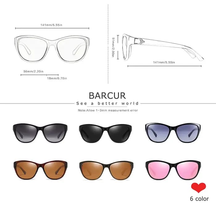BARCUR TR90 dames lunettes de soleil dégradé UV400 oeil de chat lunettes de soleil polarisées lunett