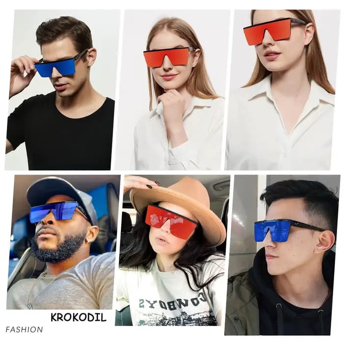 Lunettes de soleil miroir surdimensionnées sans monture pour hommes et femmes