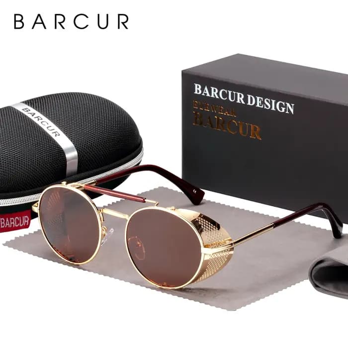 BARCUR lunettes de soleil rondes polarisées Steampunk hommes