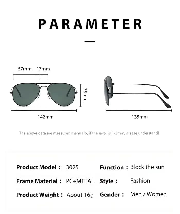 Lunettes de soleil aviateur polarisées ultra-légères 3025 pour hommes et femmes, monture métallique,