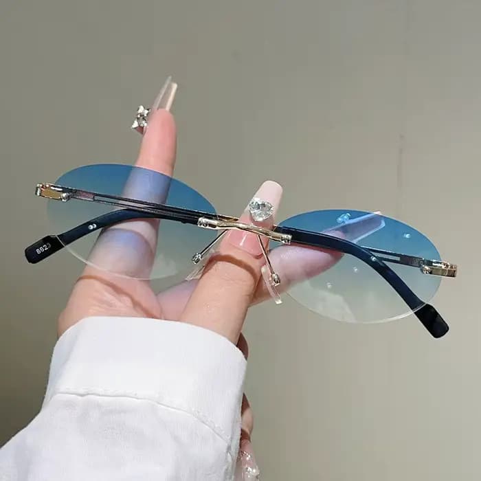 Lunettes de soleil ovales sans monture pour hommes et femmes, dégradées, tendance, vintage, design d