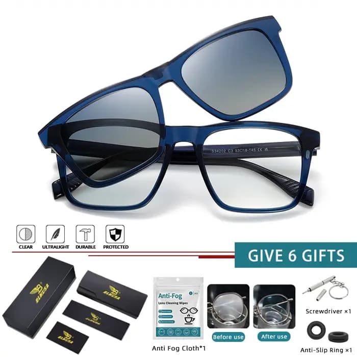 BLMUSA carré grand cadre 2-en-1 lunettes magnétiques hommes mode optique multifocale Prescription