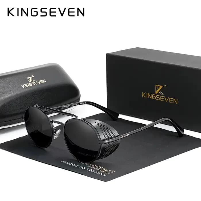 KINGSEVEN – lunettes de soleil rondes polarisées Steampunk pour hommes et femmes