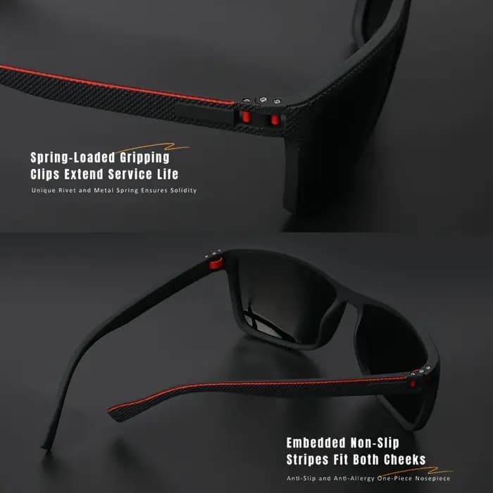 Lunettes de soleil polarisées carrées de qualité supérieure – Conception de charnière à ressort, aju