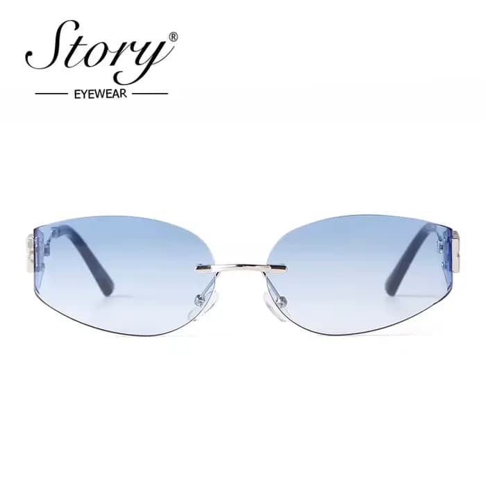 STcocktail-Lunettes de soleil ovales sans monture pour femmes et hommes, monture argentée, nickel é