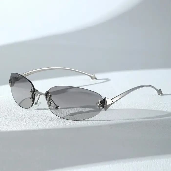 Vintage sans monture rose miroir Y2K lunettes de soleil pour femmes nouvelle mode alliage étoile rivet
