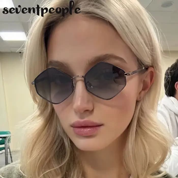 Lunettes de soleil hexagonales à petite monture pour femme
