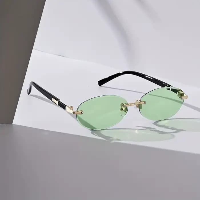Lunettes de soleil ovales sans monture d'inspiration vintage pour hommes et femmes