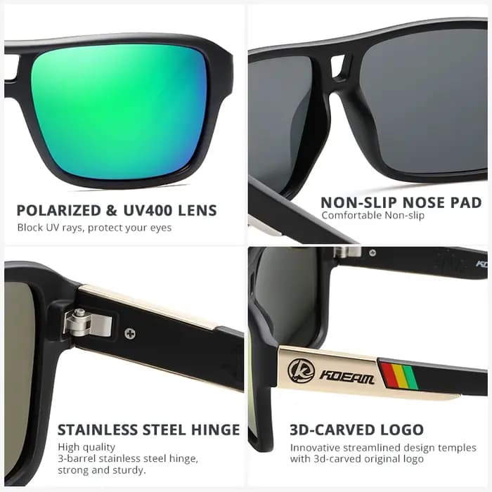 KDEAM-Lunettes de soleil polarisées Jam Lifestyle pour homme, verres solaires carrés, miroir flash,