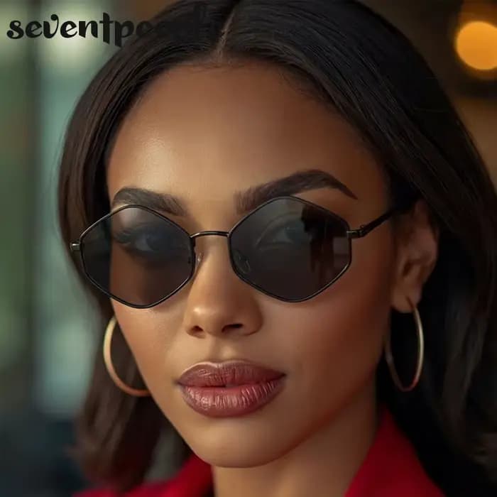 Lunettes de soleil hexagonales à petite monture pour femme