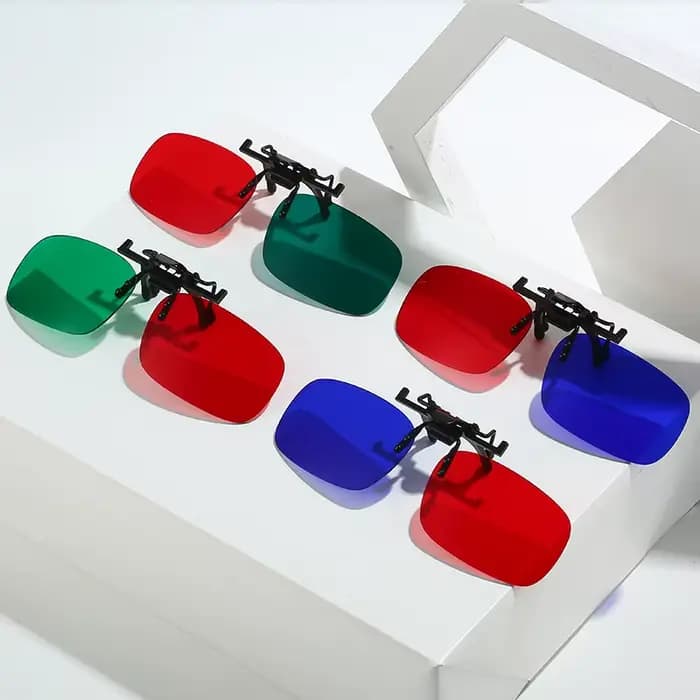 Lunettes 3D à clips, vert-rouge-bleu