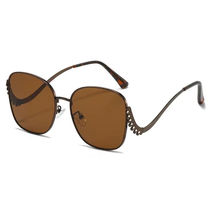 Lunettes de soleil tendance à grande monture personnalisées incrustées de diamants à jambes incurvées pour femmes